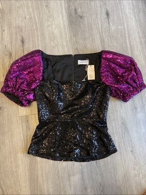16Arlington Pink and Black Sequin Peplum Top